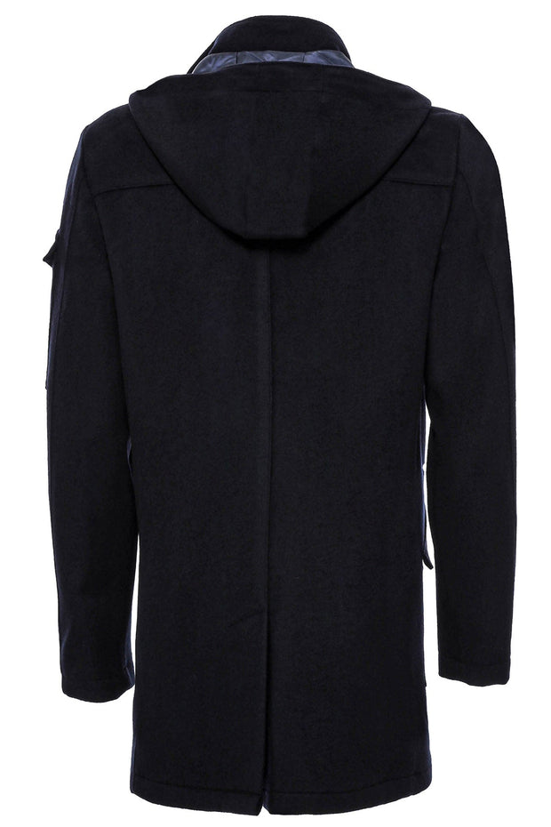 Hooded Cachet Hidden Zippered Navy Coat - Wessi