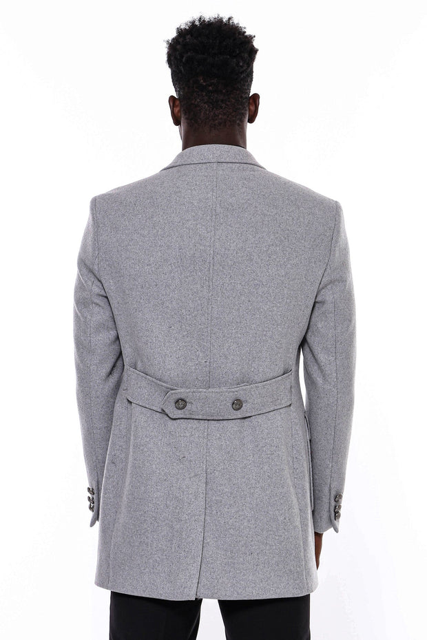 Grey Metal Buttoned Double Breasted Long Coat - Wessi