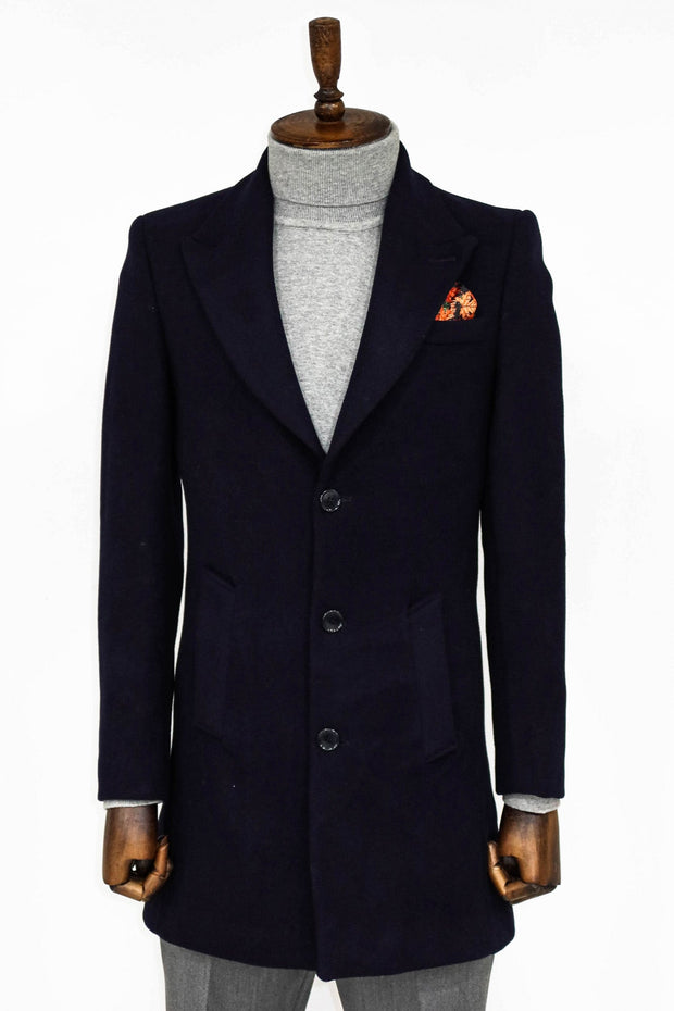 Wide Lapel Wool Black Men Coat - Wessi