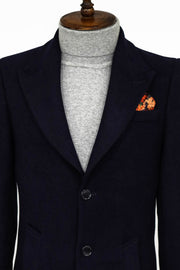 Wide Lapel Wool Black Men Coat - Wessi