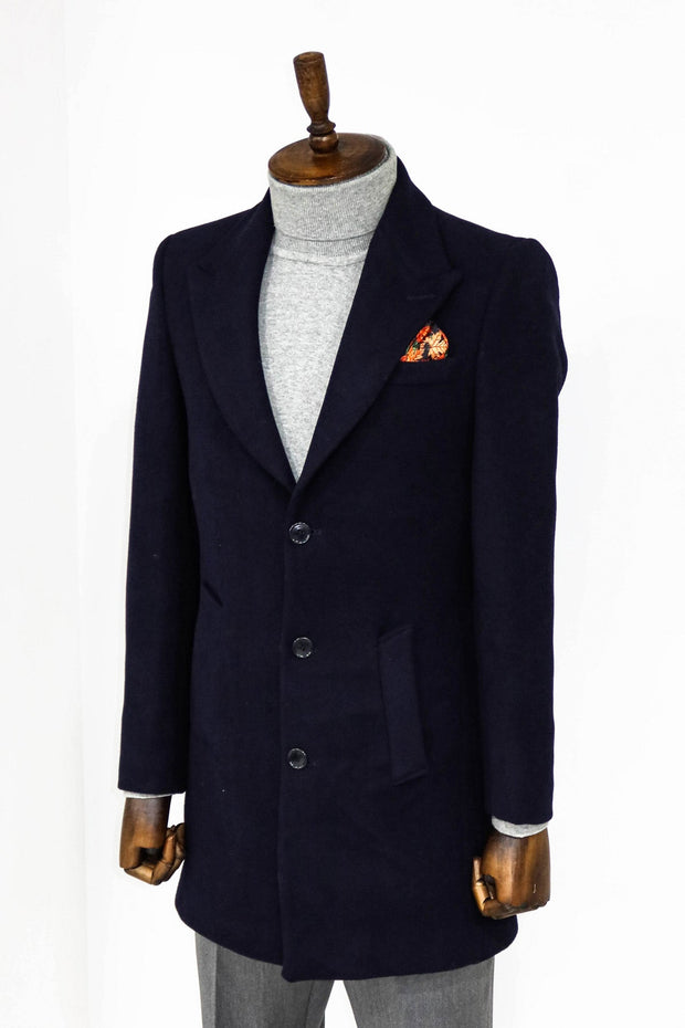 Wide Lapel Wool Black Men Coat - Wessi