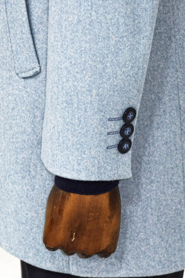 Wide Lapel Wool Light Blue Men Coat - Wessi