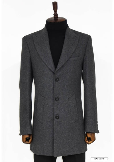 Wide Lapel Wool Anthracite Men Coat - Wessi