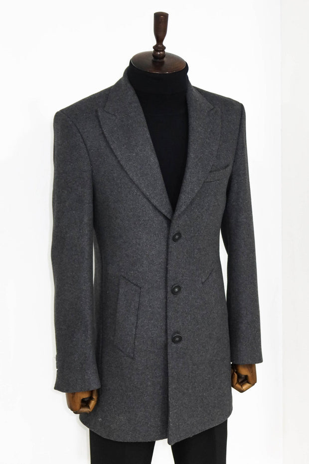 Wide Lapel Wool Anthracite Men Coat - Wessi