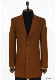 Wide Lapel Wool Brown Men Coat - Wessi