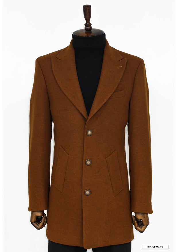 Wide Lapel Wool Brown Men Coat - Wessi