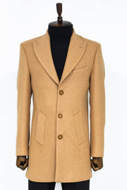 Wide Lapel Wool Cream Men Coat - Wessi