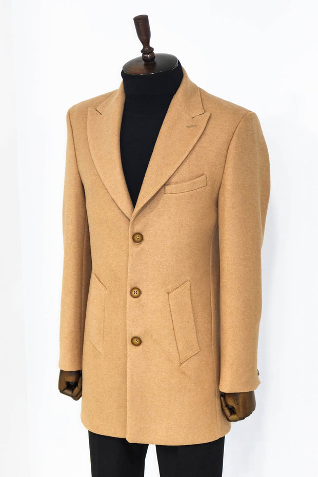 Wide Lapel Wool Cream Men Coat - Wessi