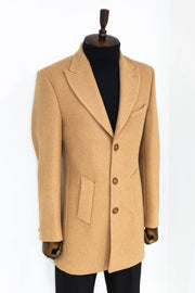 Wide Lapel Wool Cream Men Coat - Wessi