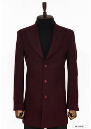 Wide Lapel Wool Burgundy Men Coat - Wessi