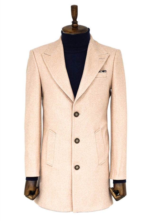 Wide Lapel Wool Light Pink Men Coat - Wessi