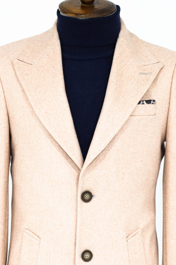 Wide Lapel Wool Light Pink Men Coat - Wessi