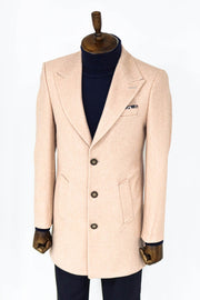 Wide Lapel Wool Light Pink Men Coat - Wessi