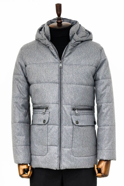 Slim Fit Hooded Grey Men Coat - Wessi