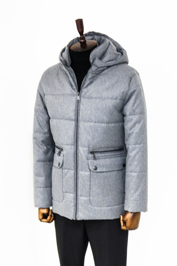 Slim Fit Hooded Grey Men Coat - Wessi