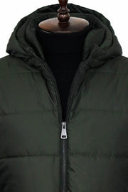 Slim Fit Hooded Green Men Coat - Wessi