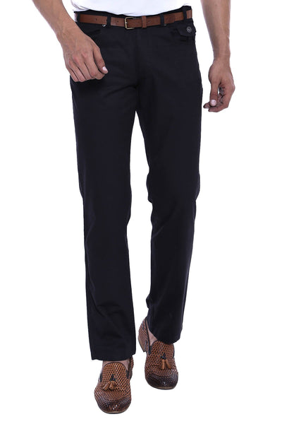 Plain Covered Pockets Suede Black Men Pants - Wessi