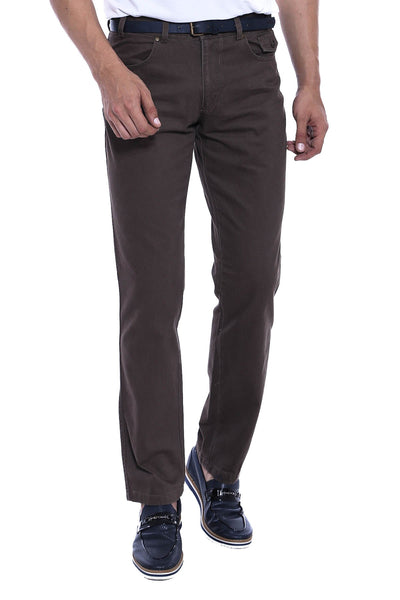 Canvas Pockets Cotton Dark Brown Men Pants - Wessi