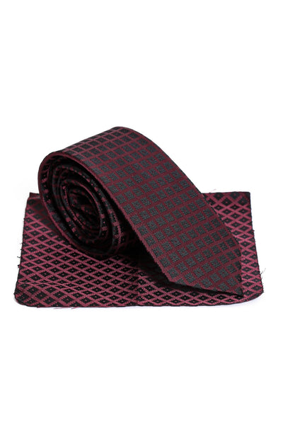 Black Square Patterned Men Burgundy Tie – Wessi