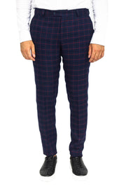 Slim Fit Checked Navy Blue Men Pants - Wessi