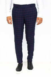 Slim Fit Checked Navy Blue Men Pants - Wessi