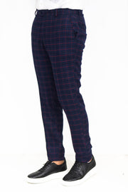 Slim Fit Checked Navy Blue Men Pants - Wessi