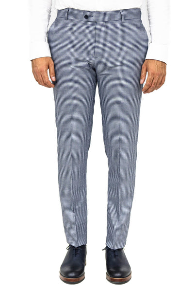 Houndstooth Patterned Blue Men Pants - Wessi