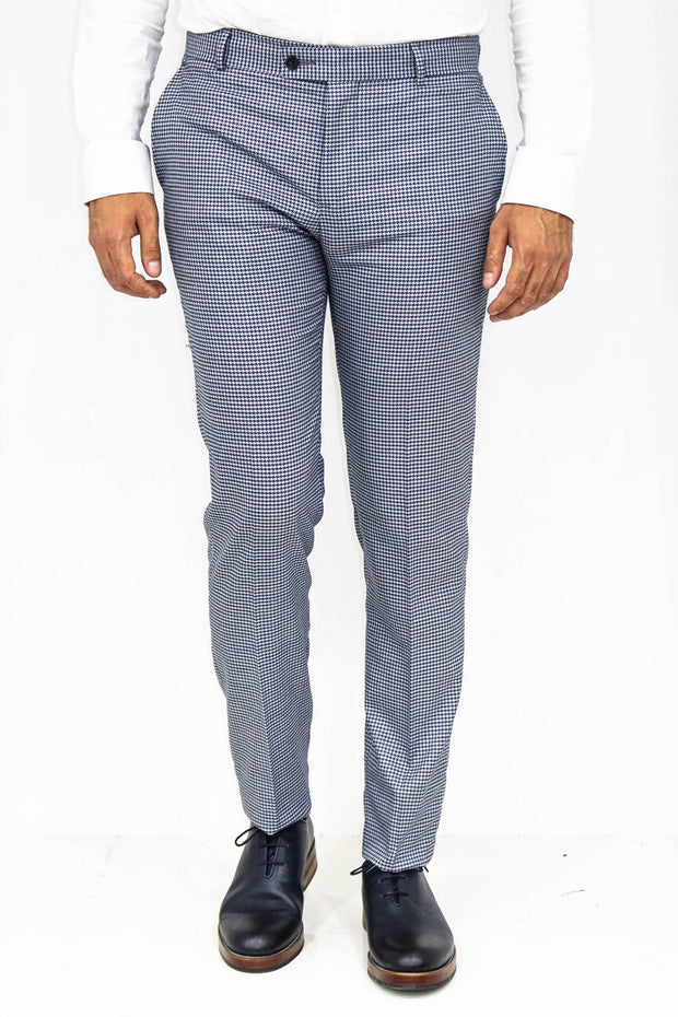 Houndstooth Patterned Blue Men Pants - Wessi