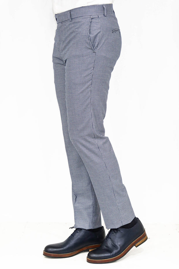 Houndstooth Patterned Blue Men Pants - Wessi