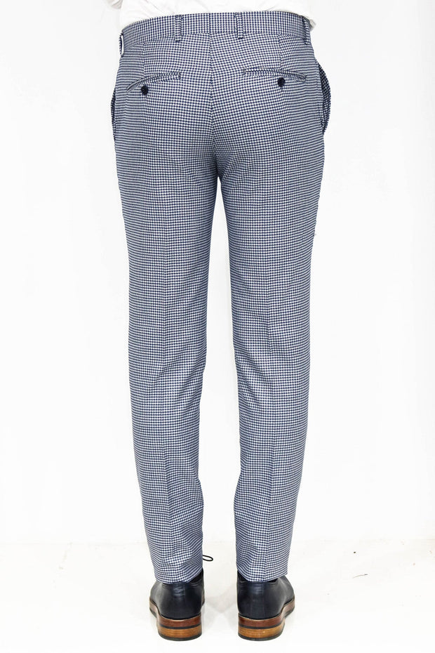 Houndstooth Patterned Blue Men Pants - Wessi