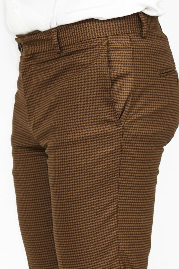 Slim Fit Patterned Brown Men Pants - Wessi