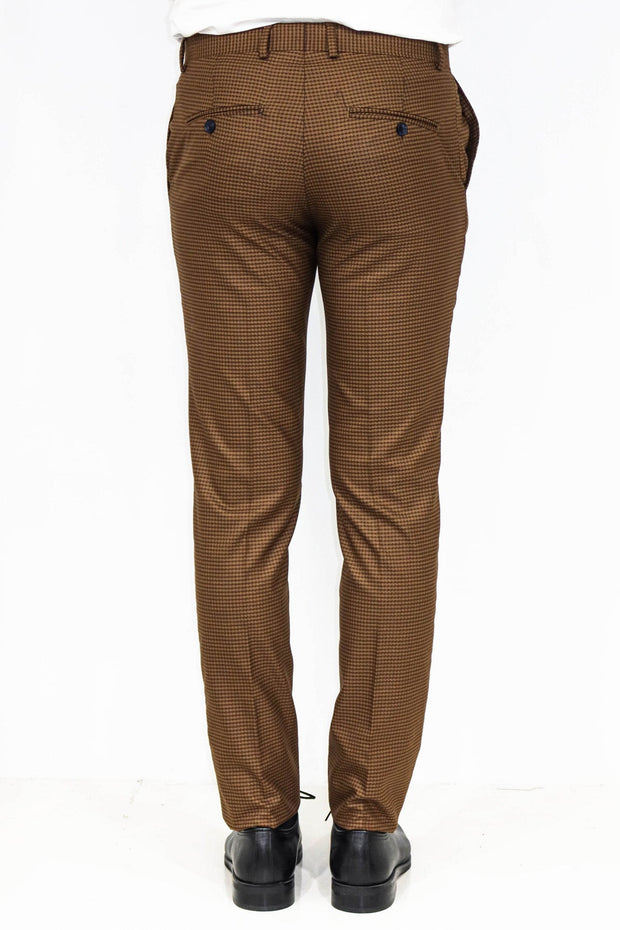 Slim Fit Patterned Brown Men Pants - Wessi