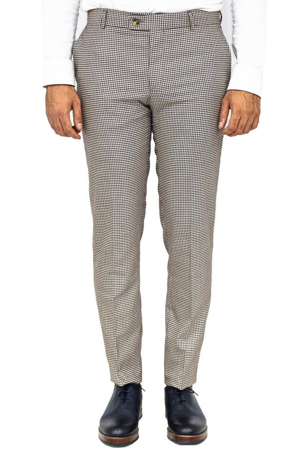 Houndstooth Patterned Light Brown Men Pants - Wessi