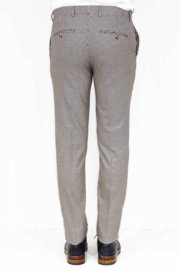 Houndstooth Patterned Light Brown Men Pants - Wessi