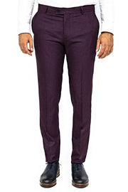 Houndstooth Patterned Burgundy Men Pants - Wessi