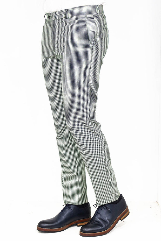 Houndstooth Patterned Light Green Men Pants - Wessi