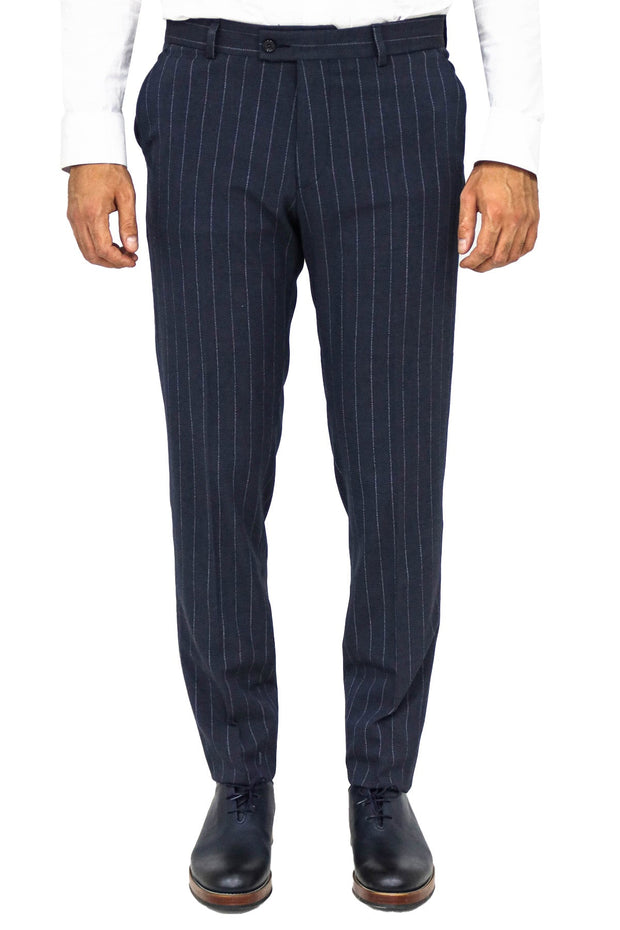 Striped Slim Fit Navy Blue Men Pants - Wessi