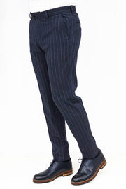 Striped Slim Fit Navy Blue Men Pants - Wessi