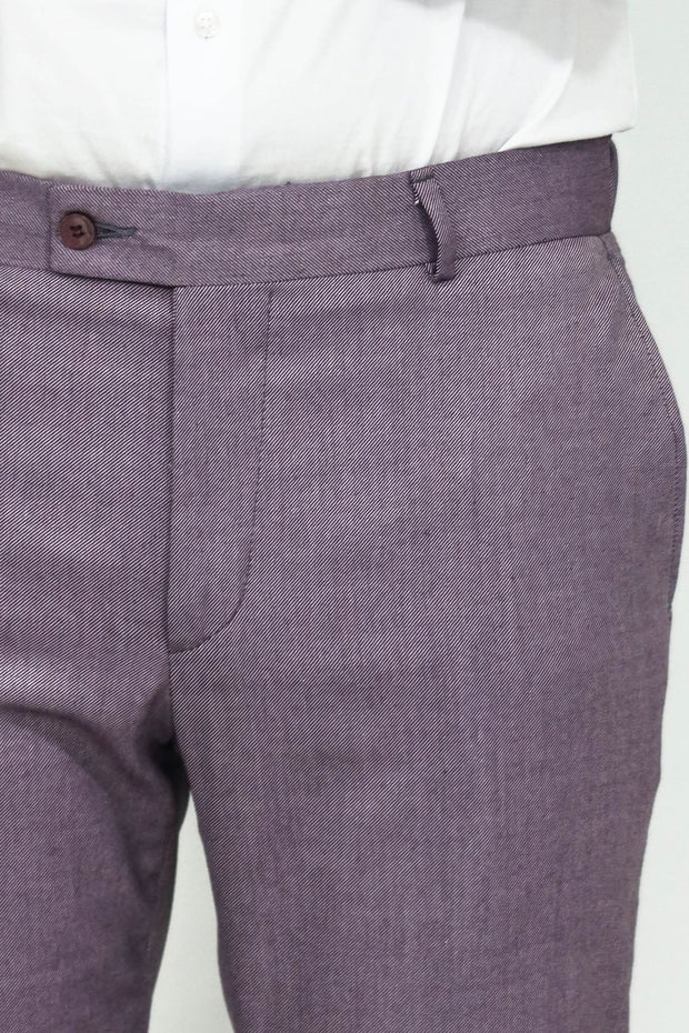 Slim Fit Textured Purple Men Trousers - Wessi