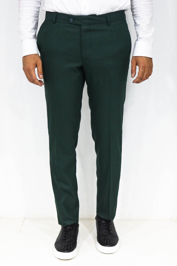 Slim Fit Textured Dark Green Men Trousers - Wessi