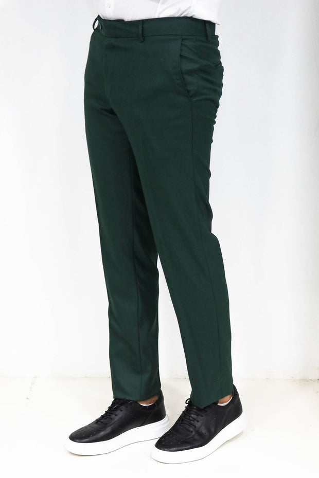 Slim Fit Textured Dark Green Men Trousers - Wessi