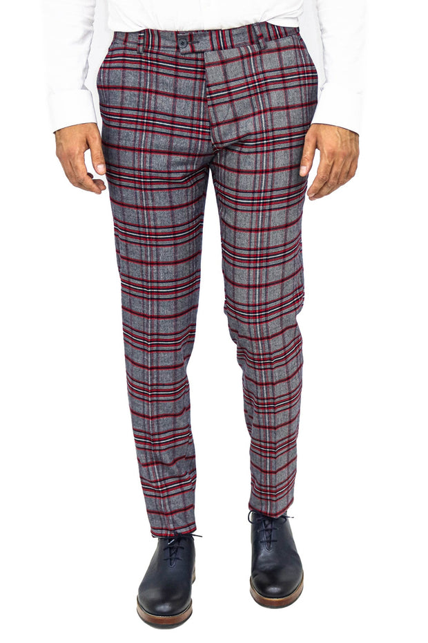 Plaid Slim Fit Navy Blue Men Pants - Wessi