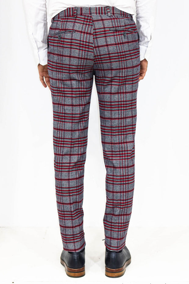 Plaid Slim Fit Navy Blue Men Pants - Wessi