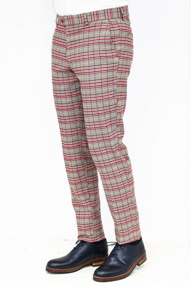 Slim Fit Plaid Grey Men Pants - Wessi