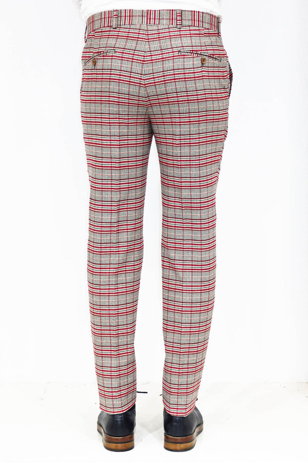 Slim Fit Plaid Grey Men Pants - Wessi