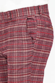 Plaid Slim Fit Burgundy Men Pants - Wessi