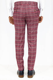 Plaid Slim Fit Burgundy Men Pants - Wessi