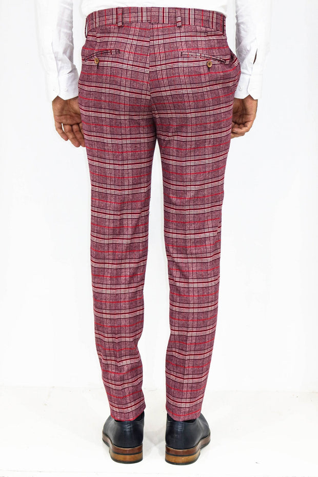 Plaid Slim Fit Burgundy Men Pants - Wessi