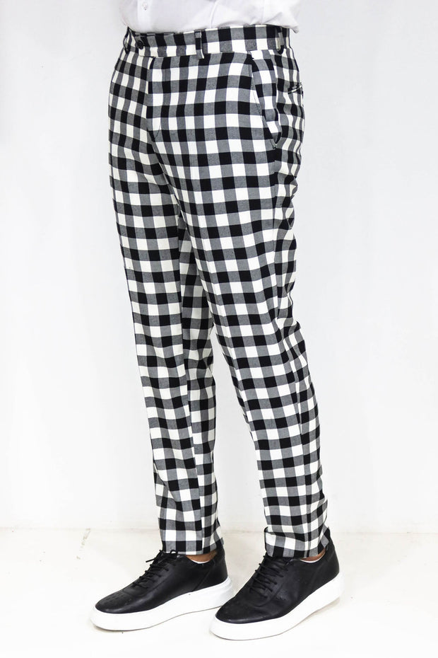 Slim Fit Checked Black Men Pants - Wessi