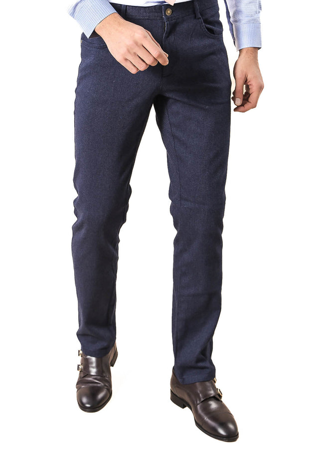 Slim Fit 5 Pockets Navy Blue Men Pants - Wessi